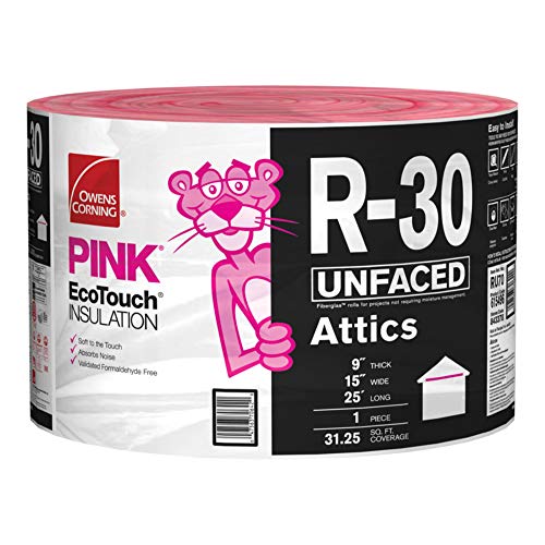 Owens Corning 'EcoTouch' PINK FIBERGLAS Insulation for Attic 15'x25', Unfaced