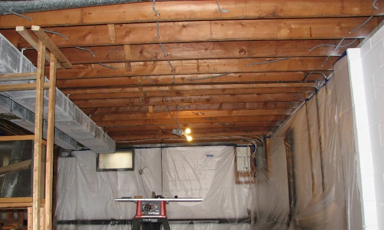 Exposed basement ceiling