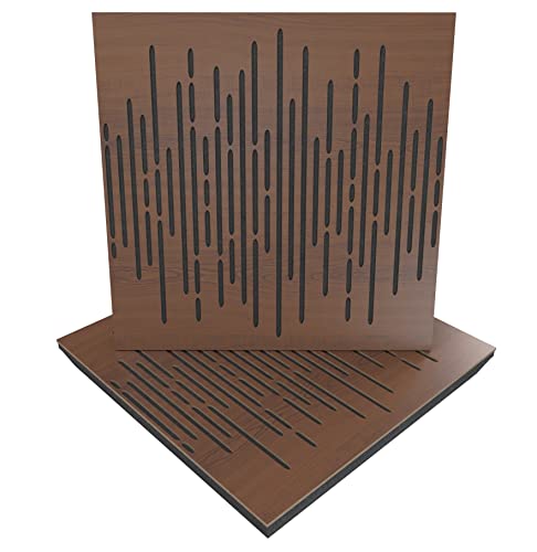 (2 Pack) — Sound Absorption-Diffuse Acoustic Panel «Wave» | 19.7''x19.7''x2.1' | High Density Foam | Absorption - Diffusion - Reflection - Soundproofing - Insulation | Wood laminated: (Nut)