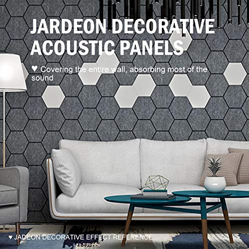 JARDEON Hexagon Acoustic Panels White Art Decor Sound Proof Padding Wall Tiles, Beveled Edge, 13'' X 14'' X 0.4'', 6 Pack