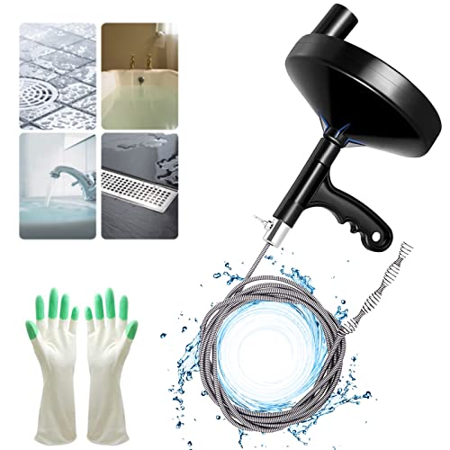 Drainsoon Auger 25 Ft with Gloves, Plumbing Snake Drain Auger Hair Clog Remover, Heavy Duty Pipe Drain Clog Remover for Bathtub Drain, Bathroom Sink, Kitchen and Shower Drain Cleaning